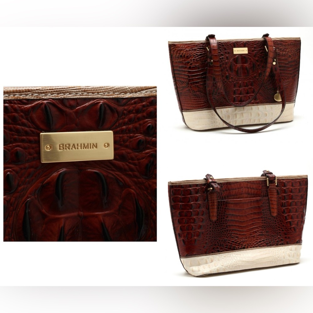 Brahmin. 4 Piece: Asher Croc Embossed Tote & Free Wallet, Dust Bag and Scarf. - Picture 2 of 16